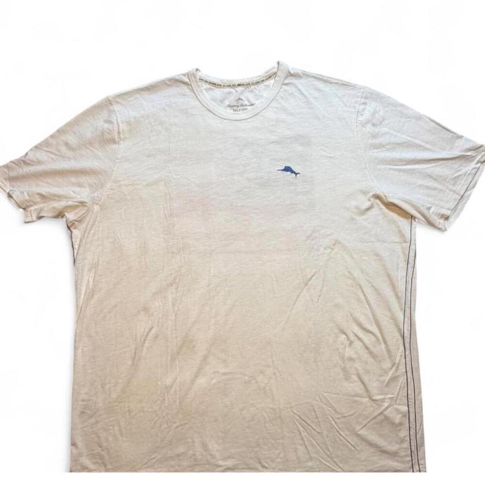 Tommy Bahama White T-shirt with blue/red/white America flag logo on the back 3XL